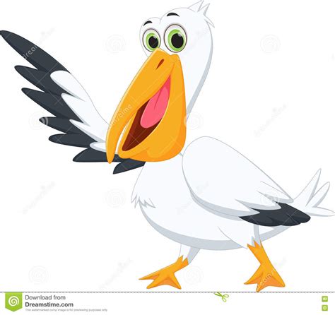 Cute Pelican Cartoon Waving Stock Vector Illustration Of Happy