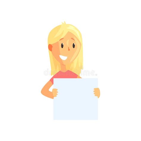Flat Vector Illustration Of Young Female With Blank Placard In Hands