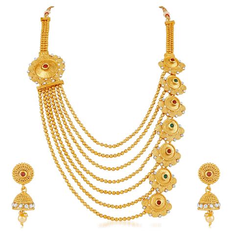 apara traditional gold plated multistrand ball chain mala earring jewellery stylish necklace set