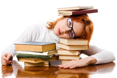 beautiful red haired girl in glasses with books stock image image of literature education