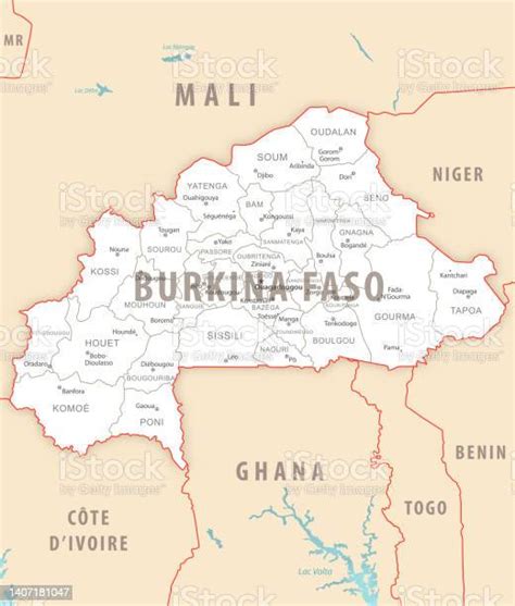 Burkina Faso Merinci Peta Dengan Wilayah Dan Kota Di Negara Ini