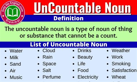Uncountable Noun Definition Examples Sentences And List Onlymyenglish