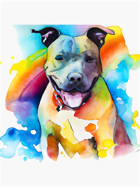 Watercolor Pitbull Rainbow Dog Drawing Pitbull Terrier Sticker For