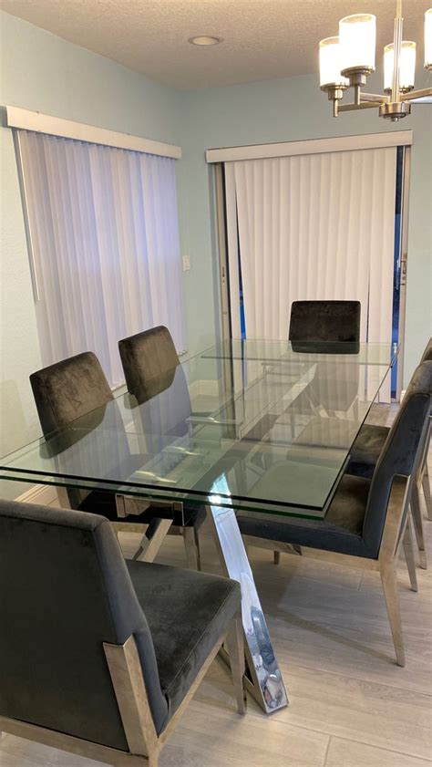 So each set is unique. El dorado modern glass dining room table extending. plus 8 chairs gorgeous 2000 for Sale in ...