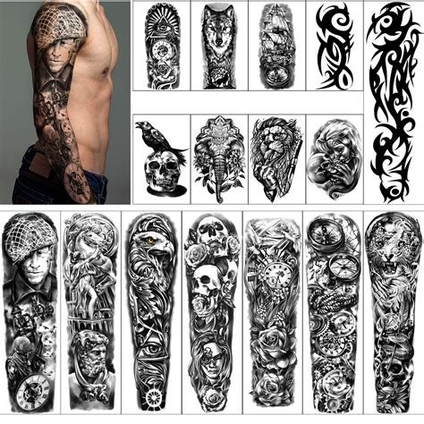 buy full arm temporary tattoos 8 sheets and half arm shoulder waterproof tattoos 8 sheets extra