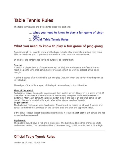 Table Tennis Rules Table Tennis Ball Games