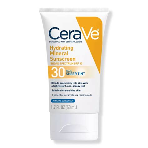 Cerave Hydrating Mineral Sunscreen Lotion For Face With Sheer Tint Spf 30