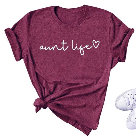 Women Aunt Life T Shirt Aunt Vibes Shirt Cute Auntie Ts Tee Shirt Short Sleeve Casual Tops