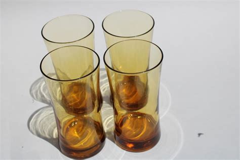 Retro Bar Drinking Glasses Vintage Libbey Amber Glass Tumblers Set Of Six