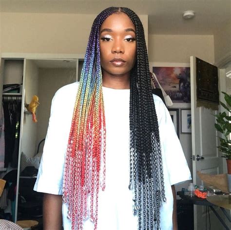 Beads are a gorgeous and traditional thanks to accessorizing your braids and take them to the subsequent level. @callmetwig Rainbow box braid and beads in 2020 ...