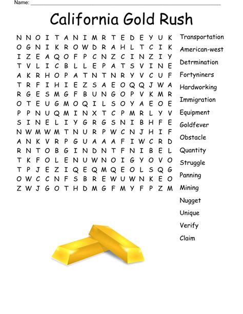 California Gold Rush Word Search Wordmint