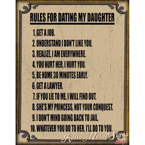 Rules For Dating My Daughter Metal Tin Sign Poster