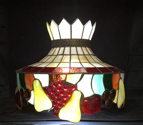 Vintage Leaded Stained Glass Hanging Lamp Shade