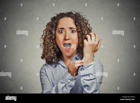 Reality Check Gesture Portrait Surprised Woman Pinching Her Arm Skin