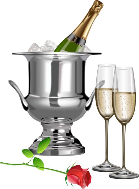 Bouteille de champagne isolée sur blanc avec réflexion. Champagne Champagne Flutes and Rose Transparent Clipart ...