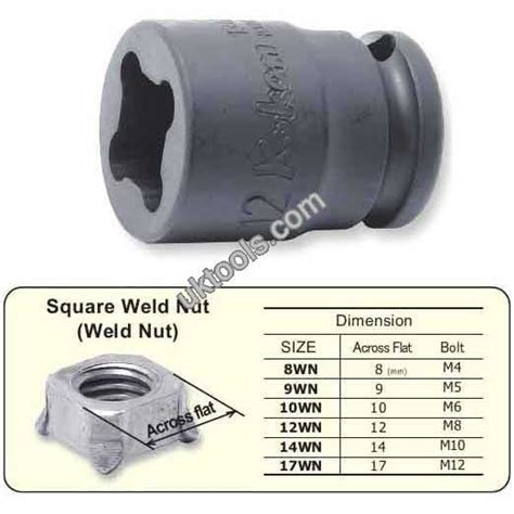 Koken 14400wn 12 12dr 12mm Square Weld Nut Socket M8 Bolt Uktools