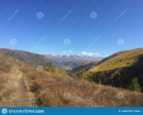 View Of Altai Mountains Valley Trail During Autumn Mountains Ridge And