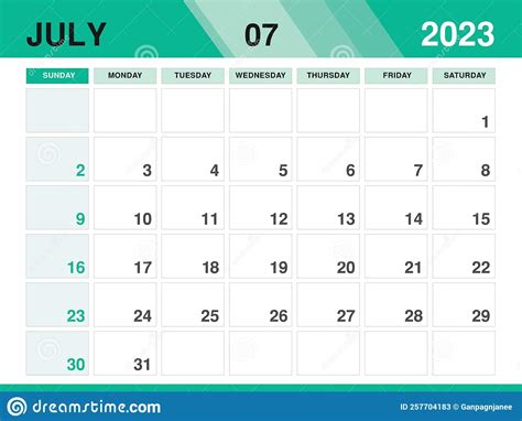 July 2023 Template Calendar 2023 Template Vector Planner Monthly