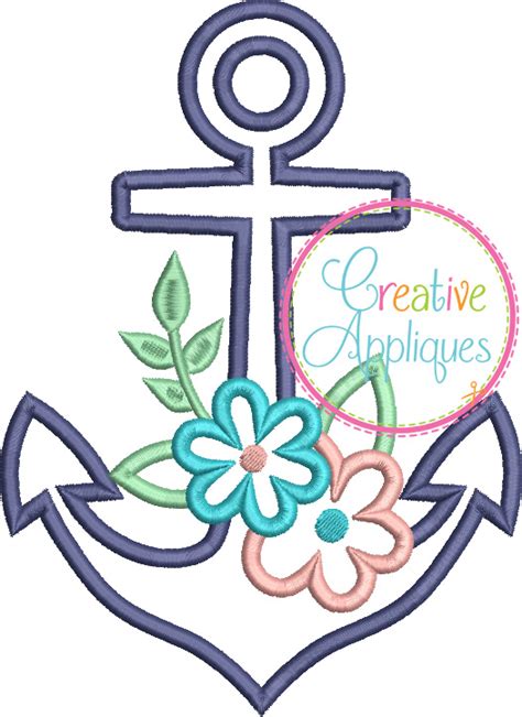 ♡ instant download tattoo design | anchor, hibiscus and flowers design to download, print and get tattooed by your tattoo artist. Anchor Flowers Applique - Creative Appliques