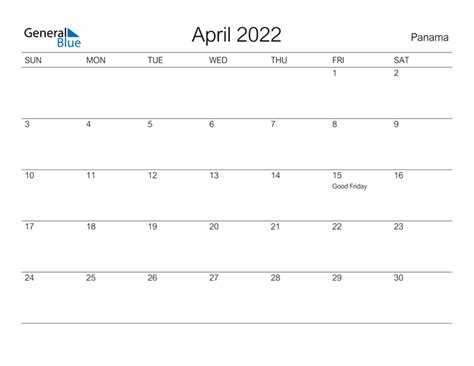 Panama April 2022 Calendar With Holidays