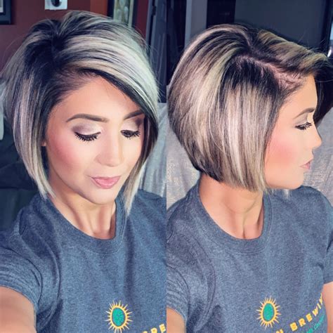 Asymmetrical Stacked Bob With Platinum Blonde Highlights Short Hair