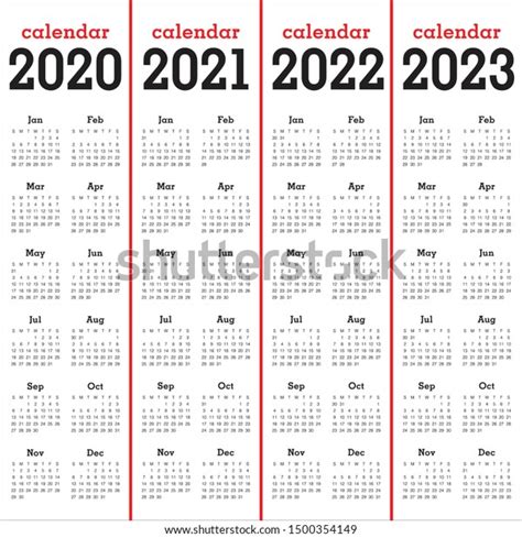 Year 2020 2021 2022 2023 Calendar Stock Vector Royalty Free
