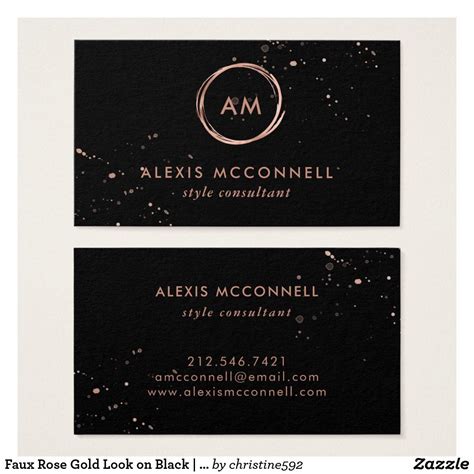 Faux Rose Gold Look on Black | Circle Business Card | Zazzle.com ...