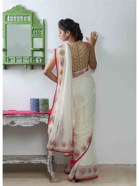 white moonga kota sari with golden blouse mamatha tulluri