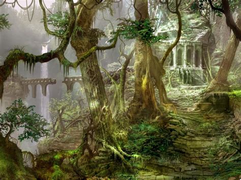 Ruins Ruin Decay Jungle Forest Architecture Trees Waterfall Wallpaper