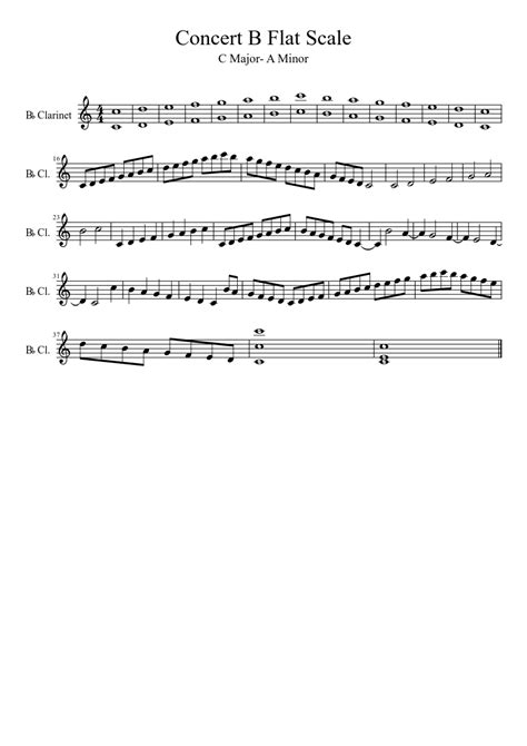 Concert B Flat Scale Sheet Music For Clarinet Other Solo