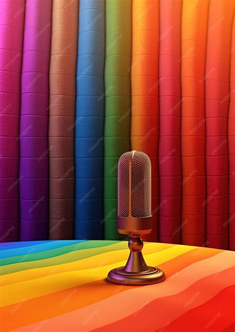 Premium Ai Image Rainbow Tablecloth And Microphone With Rainbow