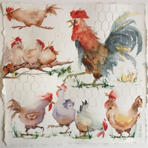 Watercolor Chickens Watercolor Bird Bird Art Farm Art