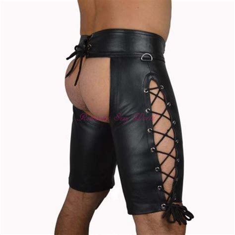 Mens Lingerie Boxer Faux Leather Gay Underwear Open Butt Shorts