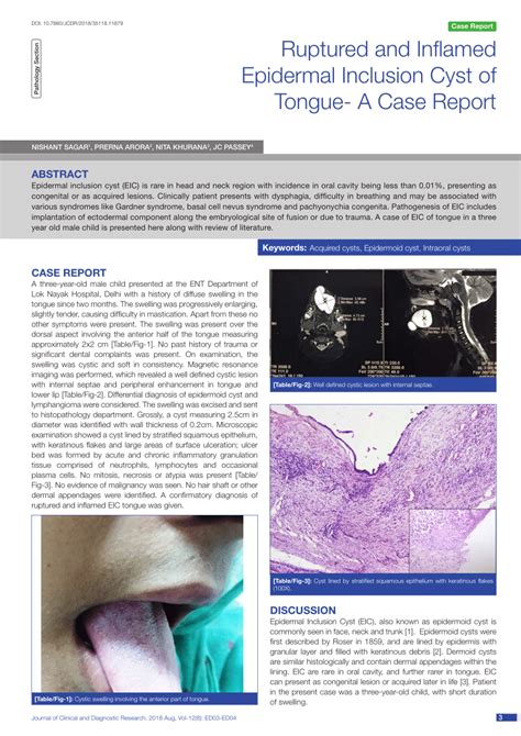 Pdf Ruptured And Inflamed Epidermal Inclusion Cyst Of Tongue A Case