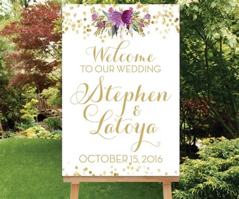 Printable Large Wedding Welcome Sign Reception Entrance Sign Purple