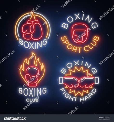 Boxing Sports Club Set Of Logos In A Neon Style Vector Illustration