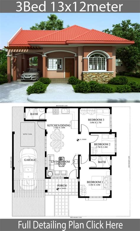 Home Design Plan 13x12m With 3 Bedrooms Home Ideas Model House Plan