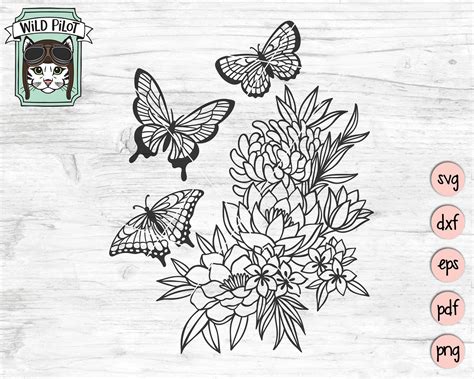 Butterflies and Flowers SVG file butterfly svg flowers svg | Etsy