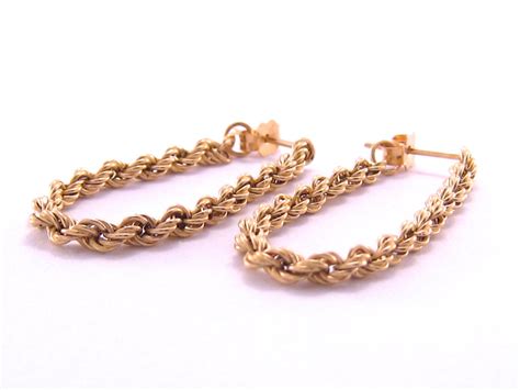 14k Rope Chain Earrings Gold Jewelry Pierced Posts Clutch
