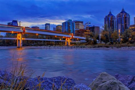 Calgary City Scenery At Night Stock Image Image Of River Cityscape