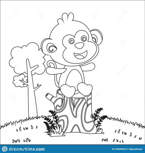 Illustration Of A Happy Little Monkey In A Sitting Position On A Tree