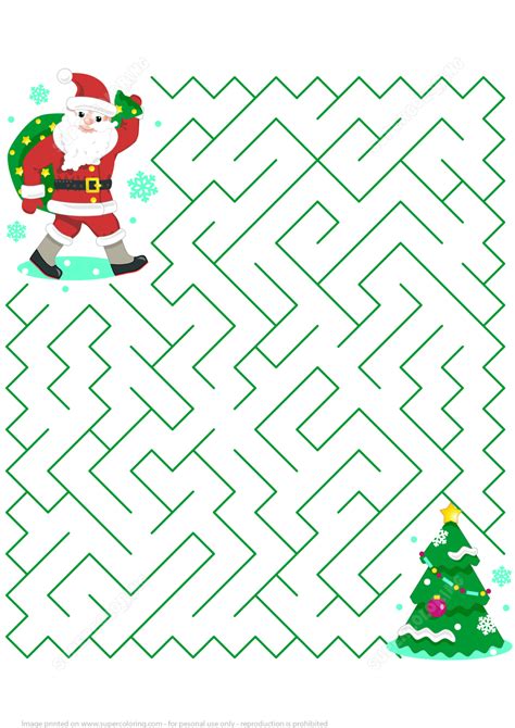 Jule labyrint med julemand Hovedbrud opgaver for børn