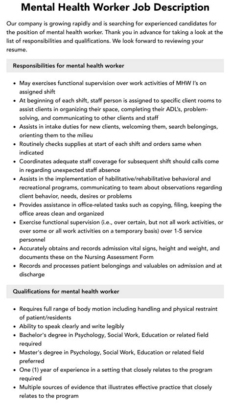 Mental Health Worker Job Description Velvet Jobs