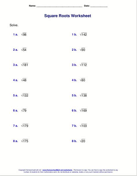English grammar worksheets on tenses and verbs. Simplifying Square Roots Worksheet Free Square Root ...