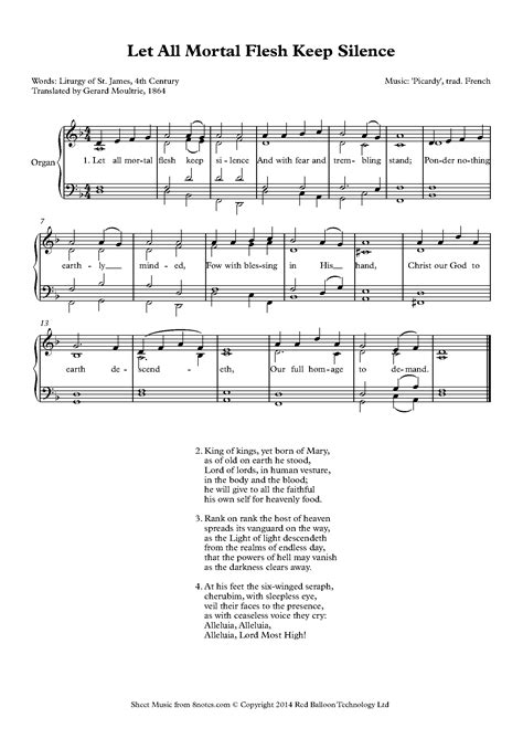 Let All Mortal Flesh Keep Silence Picardy Sheet Music For Piano