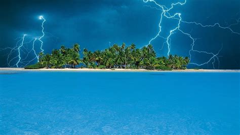 Lightning Tropical Island Wallpaper Landscape Wallpaper Island