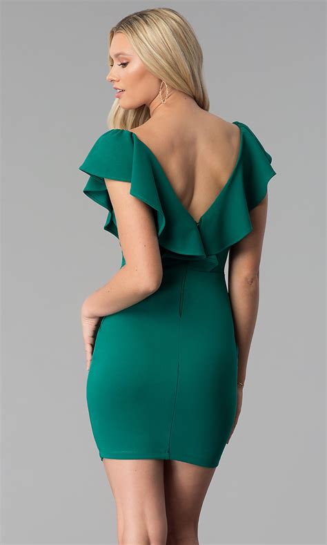 Accessorizing womens dresses helps to make them more versatile. Ruffled V-Neck Short Emerald Green Cheap Party Dress