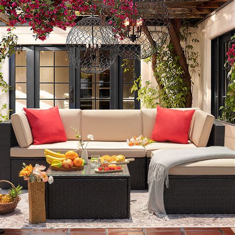Lacoo 5 Pieces Patio Sectional Set Pe Rattan Outdoor All Weather Wicker