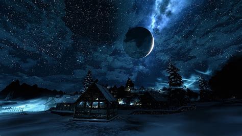 Hd Wallpaper Snow Covered Village During Night Wallpaper