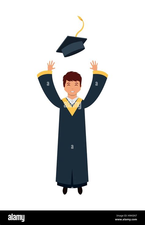 Cartoon Graduate Man Holding A Diploma Over White Background Colorful